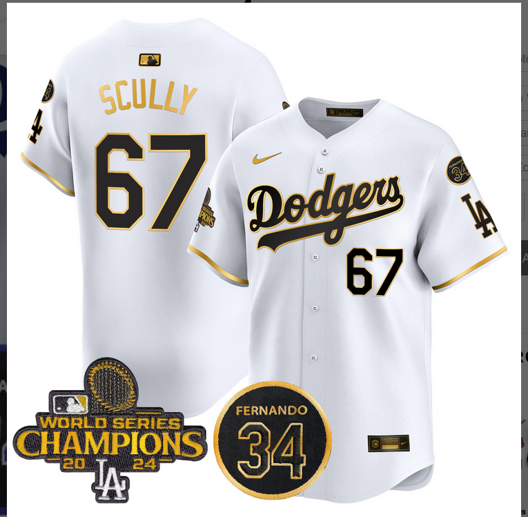 Men MLB Los Angeles Dodgers #67 Scully white 2024 World Series Champions Patch Limited Jersey style 2->los angeles dodgers->MLB Jersey